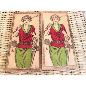 Antique 20's Pyrography Flemish Art Lady Golfer Handkerchief/Gloves Wood Box